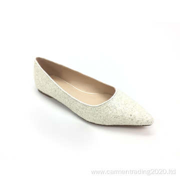 Ladies flat satin and glitter upper dress shoes